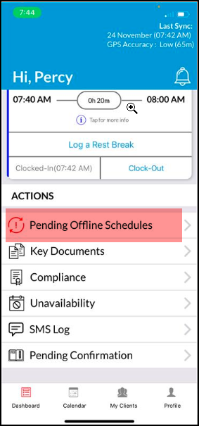 User manually sync pending offline shifts from dashboard