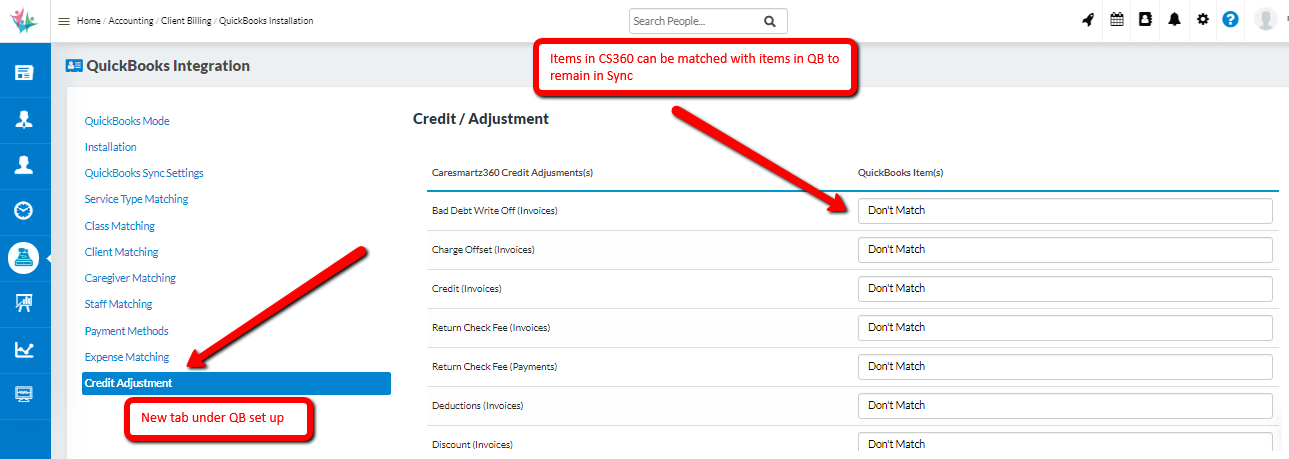 Able to Match Credit Adjustment Items in Quickbook 