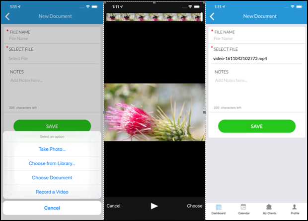 Caregivers can upload videos as attachments right within the mobile app