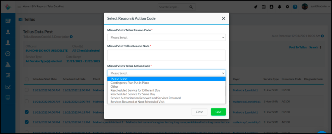 Missed Visit Reason Code Updates For Payer