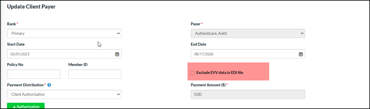 Exclude EVV data in EDI file Update