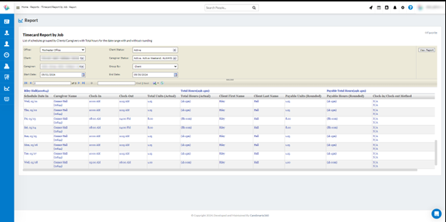 CareSmartz360 Timecard Report Update