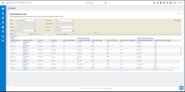 CareSmartz360 Timecard Report