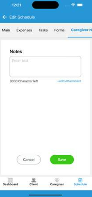 Caregiver notes added in the Agency Mobile App