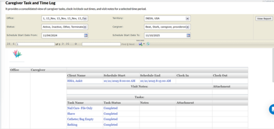 New caregiver task and time log report update